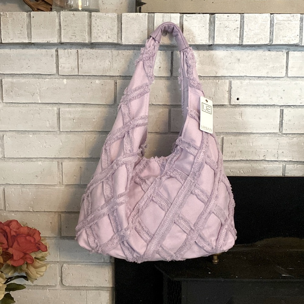 Urban Expressions Barbuda Cotton Fringe Hobo Bag Lavender NWT